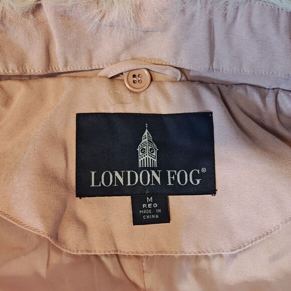 New London Fog Jacket Women's M Pink Rose Megan Coat Faux Fur Collar Zip Closure - Picture 9 of 14